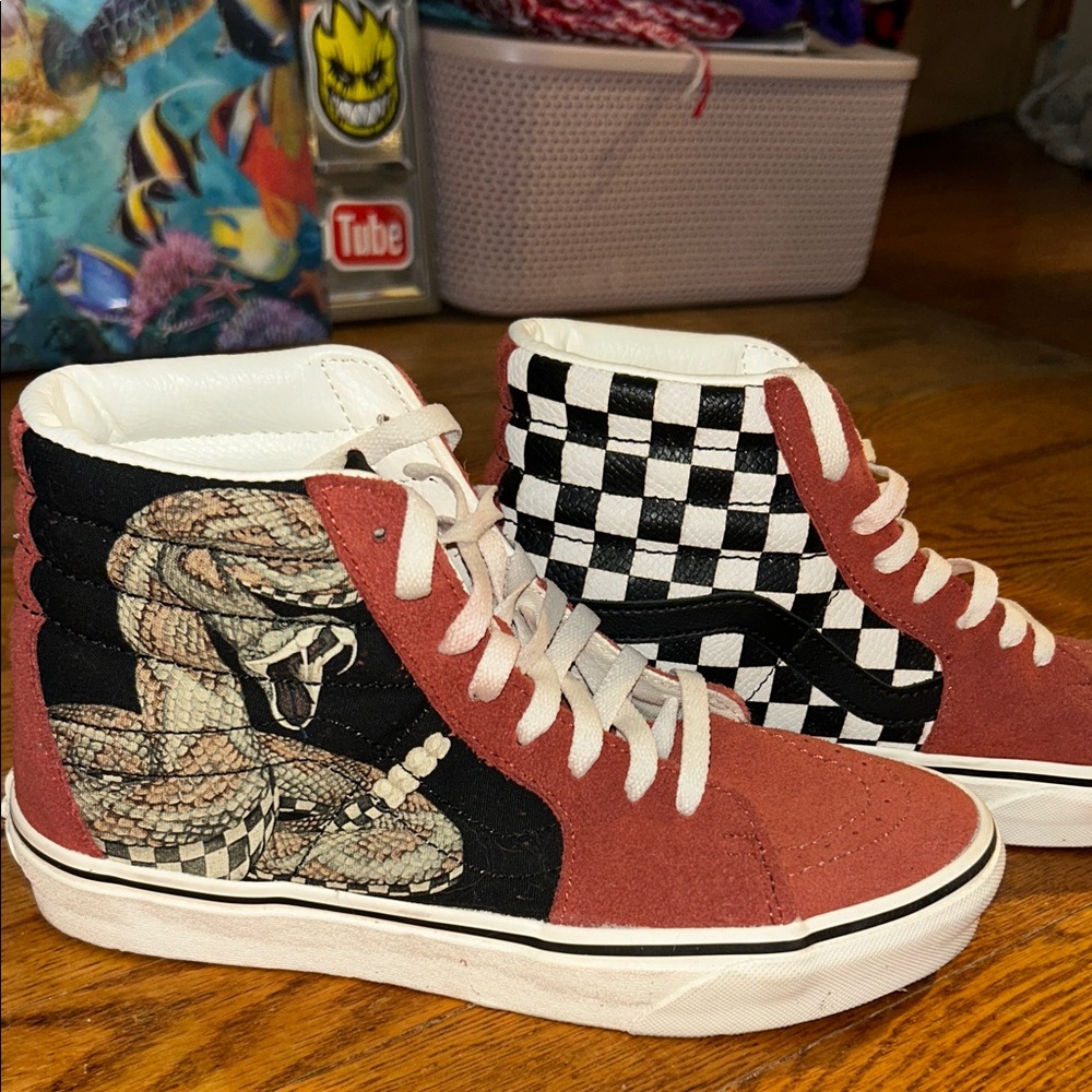 Vans Red and Black Checkered Snake Sneakers